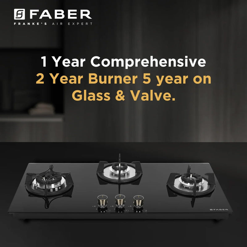 Faber Hob 3 Burner | Auto-Ignition | Spillage Proof | HOB SUPERIA HT903 BR AI N |Metal Knobs | Pan Support |5 Yr Warrant