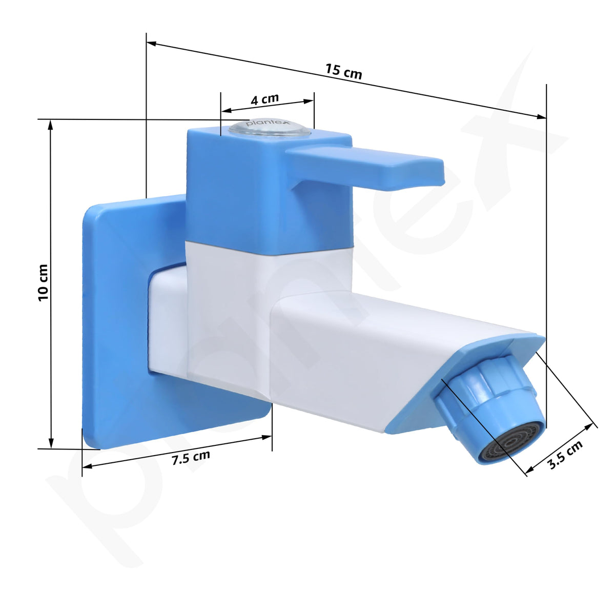 Plantex PTMT ES-111 Bib Cock Polished Water Tap For Bathroom With Water Saving Aerator/Bib Tap With Teflon Tape And Plastic Wall Flange (Blue & White)-3