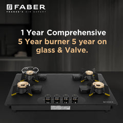 Faber Liftable Burners Hob - 80cm Black Glass| Auto Ignition| FFD| Cast Iron Pan Support| Premium Knobs| 1Yr Comprehensi