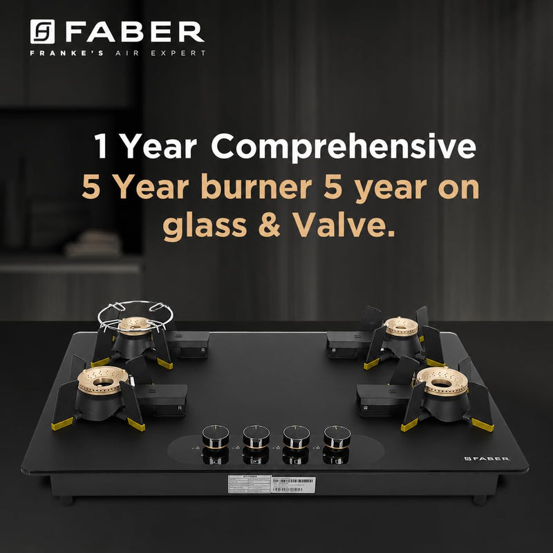Faber Liftable Burners Hob - 80cm Black Glass| Auto Ignition| FFD| Cast Iron Pan Support| Premium Knobs| 1Yr Comprehensi
