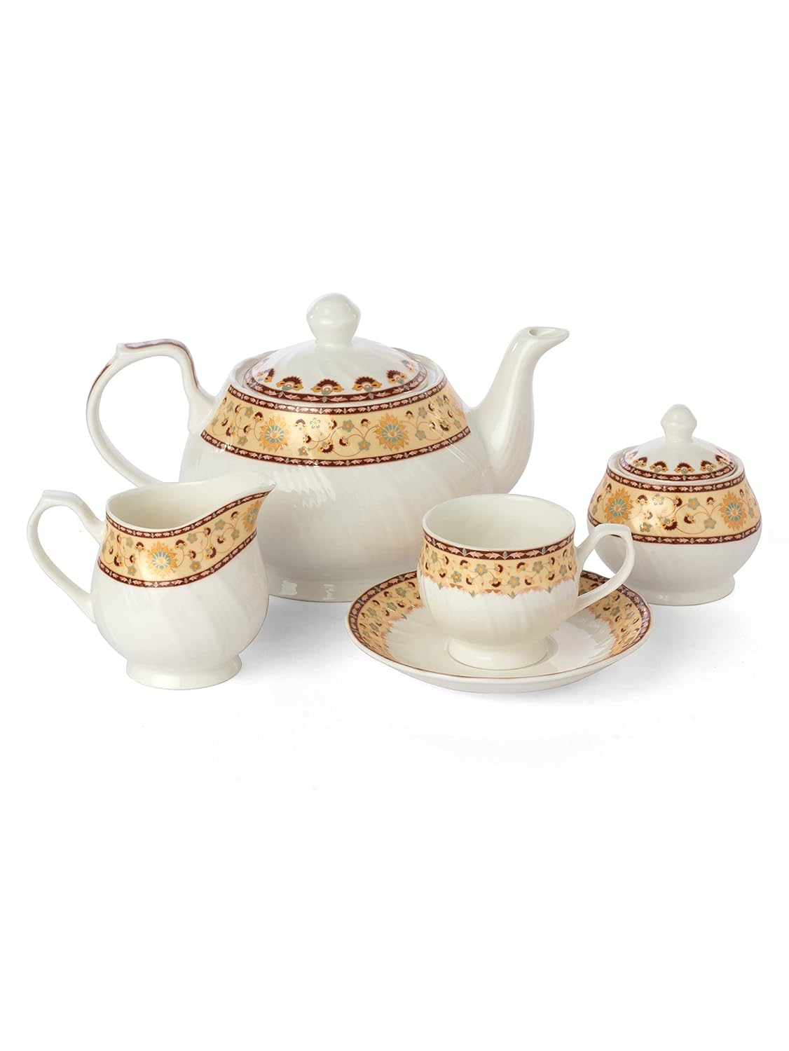 Clay Craft The Karina Fine Ceramic Tea Set of 15 Offers Elegance, Durability, and functionality
