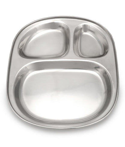 Dynore Stainless Steel 3 in 1 Three Compartment Nasta/Dinner Plate- Set of 2 Large