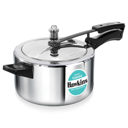 Hawkins Triply 4 Litre Classic Pressure Cooker, Triply Stainless Steel Induction Inner Lid Cooker & Tall Design, Silver (SSTCL40)