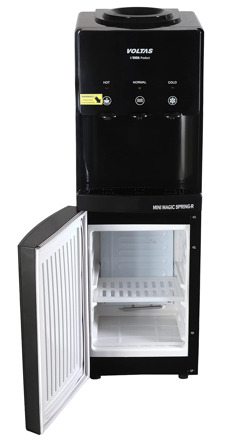 Voltas Spring-R Water Dispenser with Three Temperature Tap and Small Refrigerator (Black Color)