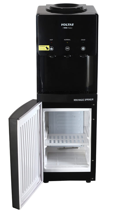 Voltas Spring-R Water Dispenser with Three Temperature Tap and Small Refrigerator (Black Color)