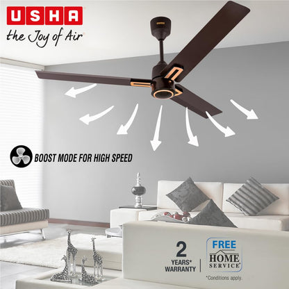 USHA AeroEdge Plus 1200mm BLDC Ceiling Fan with IR Remote | LED Indicator | BEE 5 Star Rated Energy Efficient | 100% Copper Motor | High Air Delivery 220CMM | 2 Year Warranty | (Smoke Brown)