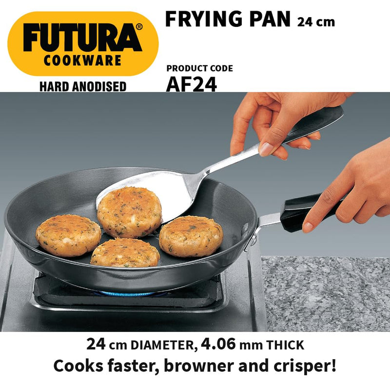 Hawkins Futura 24 cm Frying Pan, Hard Anodised Fry Pan, Black (AF24)