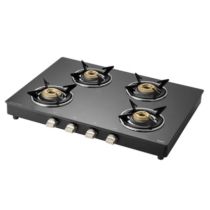 KAFF 3 Burner Gas Stove Top for Kitchen - 71CM Manual Ignition Cooktop| Modern Glass Stove for Modular Kitchen, ISI Certified & Compatible with LPG (Black)