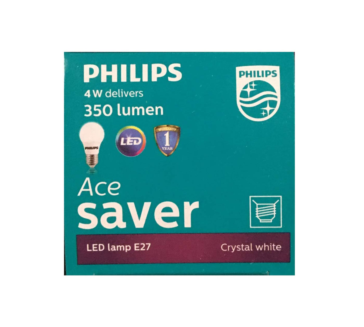 Philips Base E27 4-Watt LED Bulb (Cool Day Light/Crystal White) (Pack of 12)