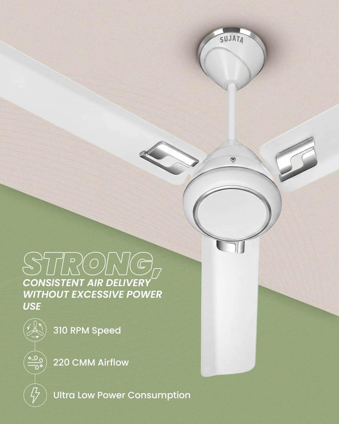 Sujata Kinetica BLDC 1200 mm Ceiling Fan with Remote | 5 Star (White Chrome)-4