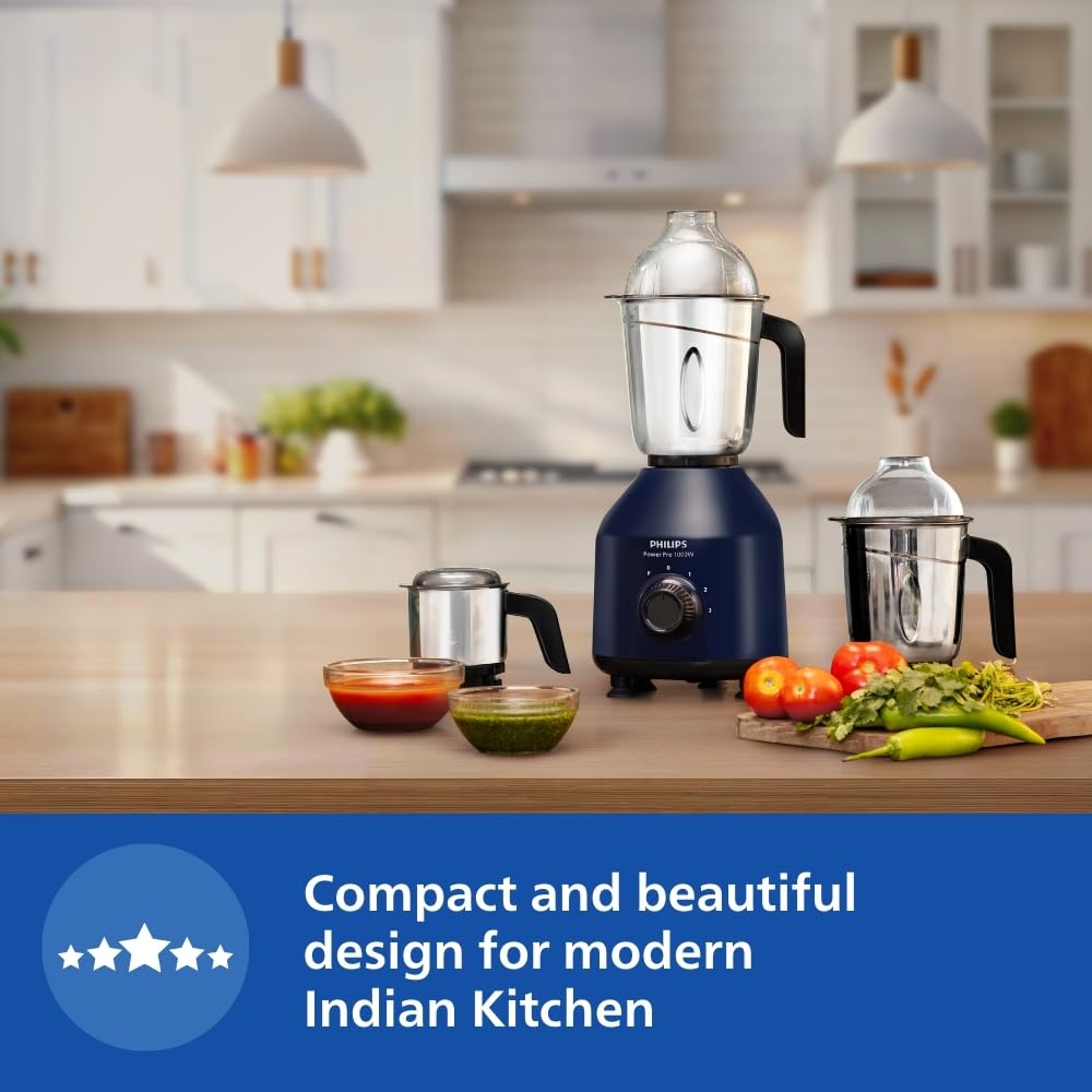 Philips HL7713/01,1000W PowerPro Motor Mixer Grinder, 3 Jars, Azure Blue