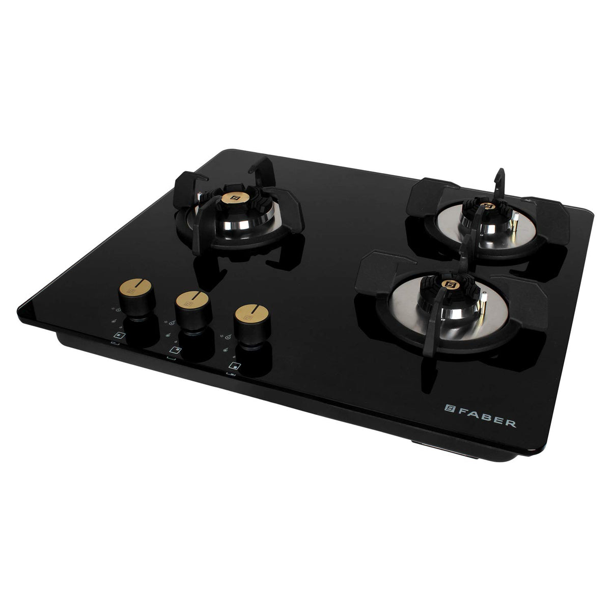 Faber Hob/Hobtop 3 Brass Burner Auto Electric Ignition Glass Top (Maxus HT603 CRS BR CI AI) Black