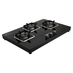 Faber 3 Burner Auto-Ignition Cooktop|NiOS AUTO 3BB BK|Battery Operated|Metal Knobs|Brass Burners|Cast Iron Pan Support|B