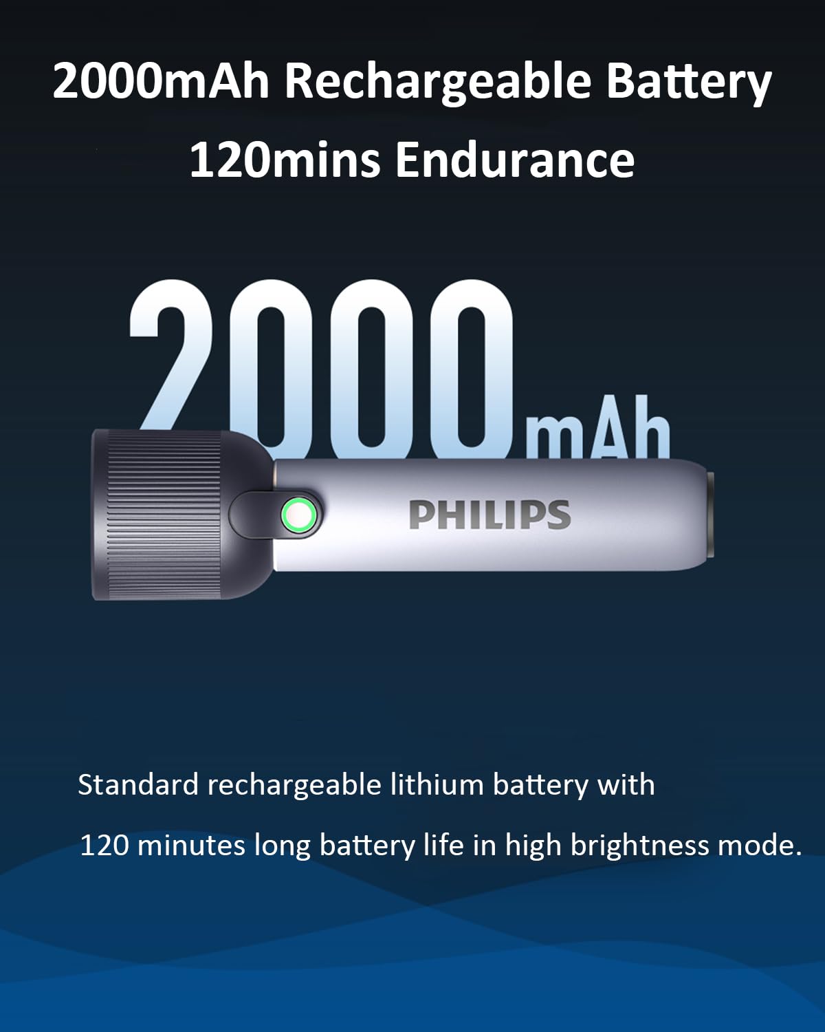 Philips Handheld Torch Light, 2000mAh Torch Rechargeable, 2 Lighting Modes