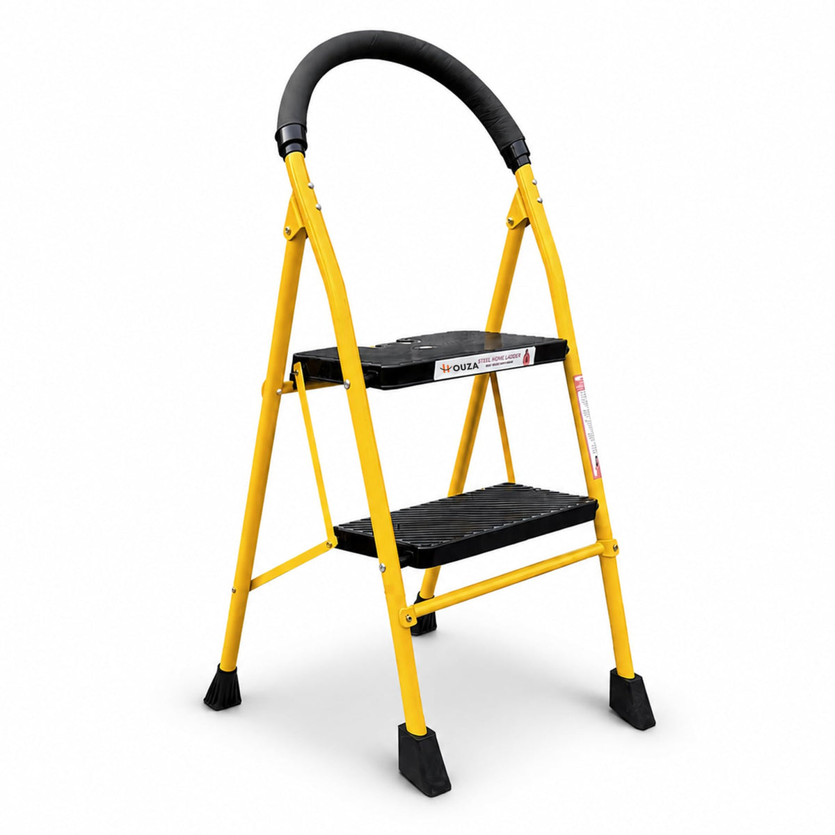HOUZA Steel Ladder for Home 6 Steps Foldable with Anti-Skid Wide Steps (30cm x 20cm) | 6 Step Ladder for Home Use with D-Shape Rods | Secure Lock | 150 Kg Capacity Folding Ladder | 5 Year Warranty