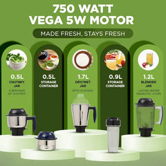 Preethi Eco Fresh Mixer grinder | 750 Watt Mixie | Made fresh, stays fresh | Food Sense Technology| Grinding+ Storage jar | MG-282 