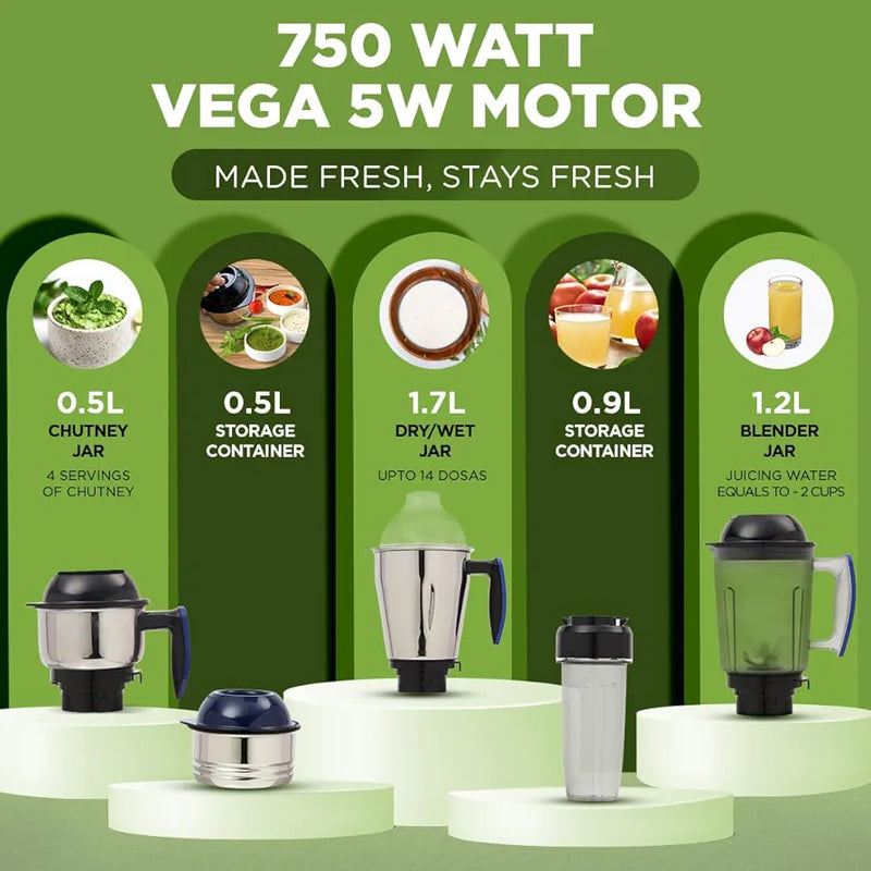 Preethi Eco Fresh Mixer grinder | 750 Watt Mixie | Made fresh, stays fresh | Food Sense Technology| Grinding+ Storage jar | MG-282 
