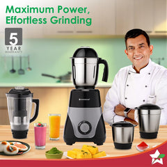 Wonderchef Vista Mixer Grinder | 4 Multi-purpose Jars | 750W | Sharp Stainless-steel Blades | For Masalas, Chutneys, Fresh Fruit Juices | 3-Speed Control | Advanced Safety Features | 2-Year Warranty