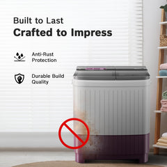 Bosch 8 kg 5 Star Semi-Automatic Top Loading Washing Machine (2025 Model, WJP802V0IN, 3 Wash Programs, Anti-Rust Body, 1300 RPM Spin Speed, Wine, 5 Years Comprehensive Warranty)