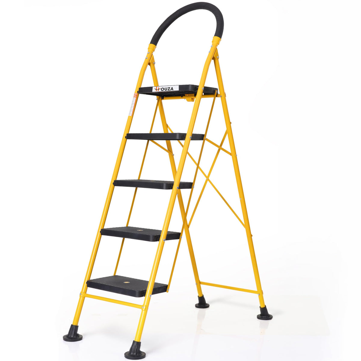 HOUZA Steel Ladder for Home 6 Steps Foldable with Anti-Skid Wide Steps (30cm x 20cm) | 6 Step Ladder for Home Use with D-Shape Rods | Secure Lock | 150 Kg Capacity Folding Ladder | 5 Year Warranty
