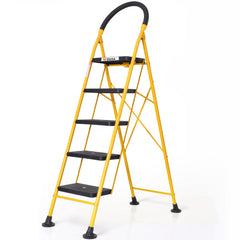 HOUZA Steel Ladder for Home 6 Steps Foldable with Anti-Skid Wide Steps (30cm x 20cm) | 6 Step Ladder for Home Use with D-Shape Rods | Secure Lock | 150 Kg Capacity Folding Ladder | 5 Year Warranty
