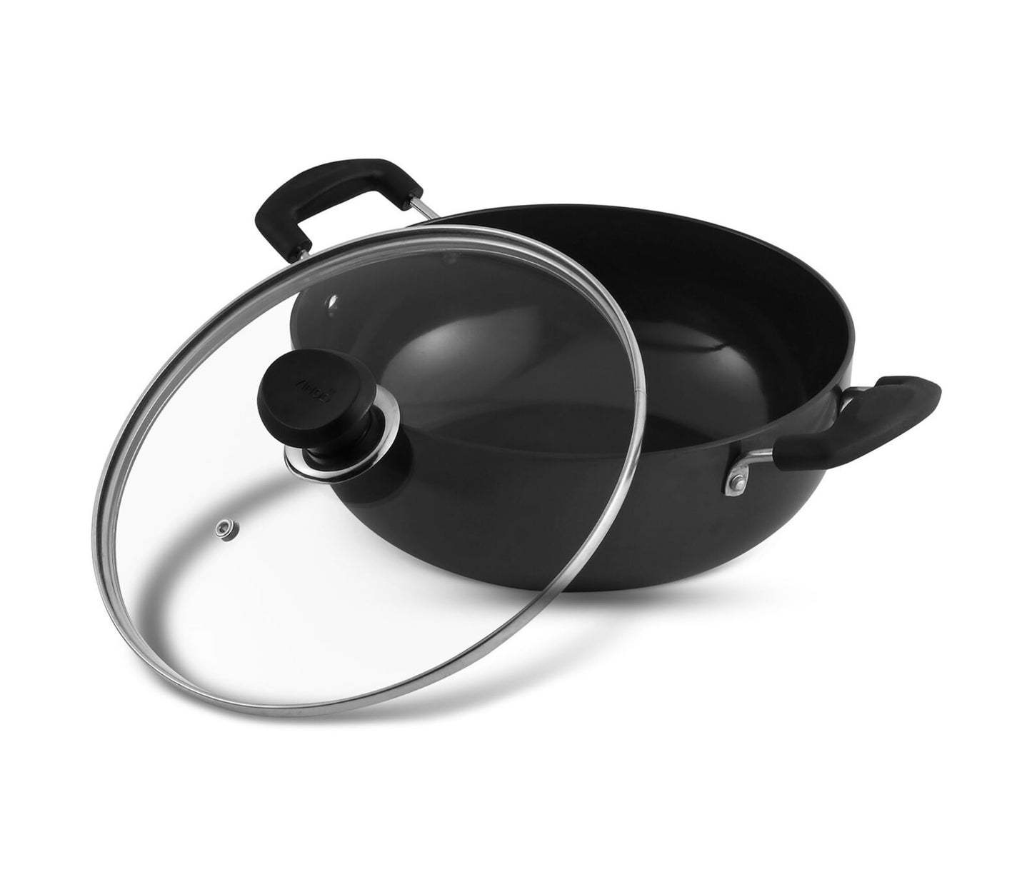 Vinod Black Pearl Hard Anodised Non Stick Deep Kadhai with Glass Lid - 9.5 LTR, 34 cm | 3.25mm Thickness | kadai for Cooking | Metal Spoon Friendly | 2 Year Warranty