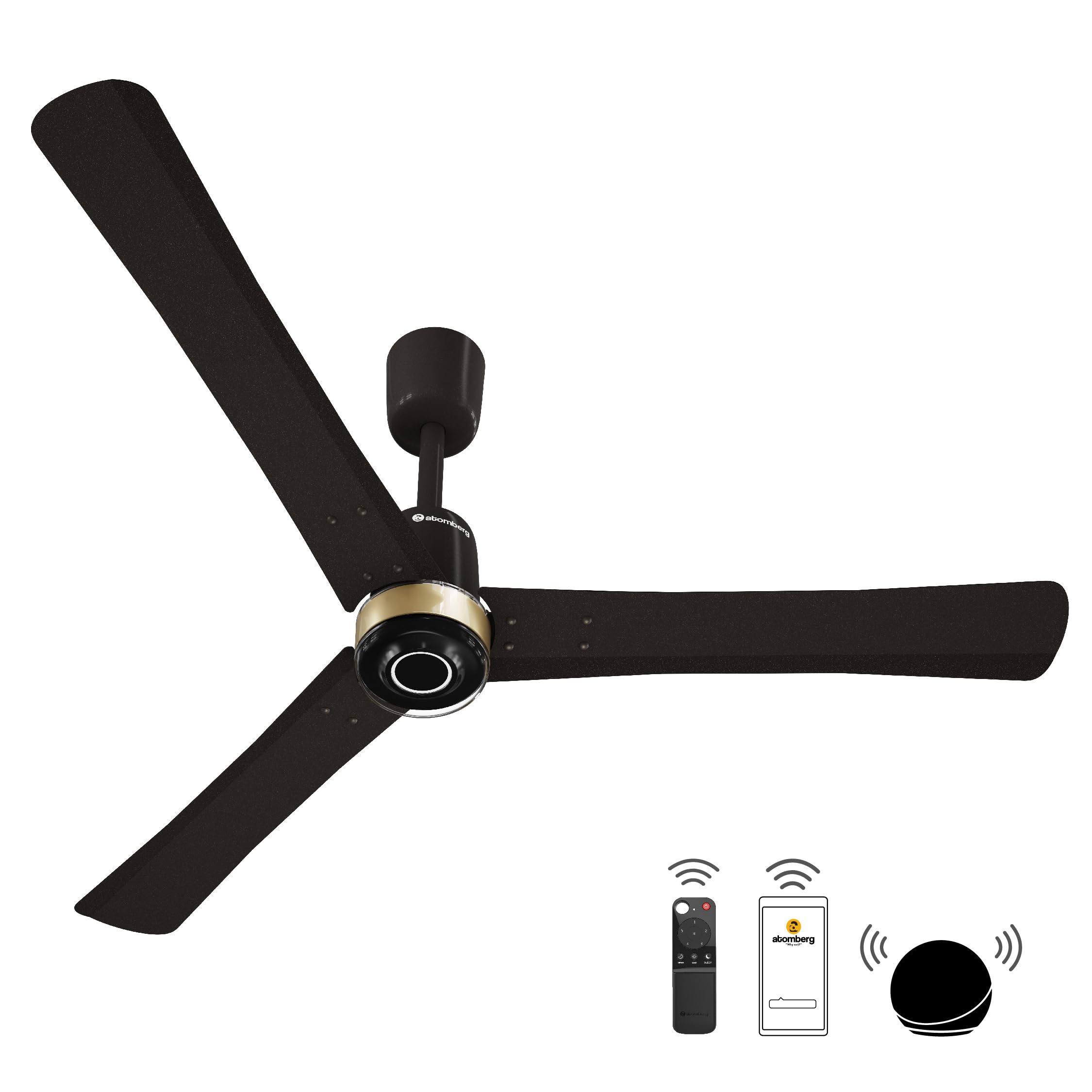 atomberg Renesa Elite Smart 1200mm Voice Enabled BLDC Ceiling Fan with Remote Control | BEE 5 star | High Air Delivery with Moonbeam LED Light | Designer Fan | 5 Year Warranty | Golden Oakwood