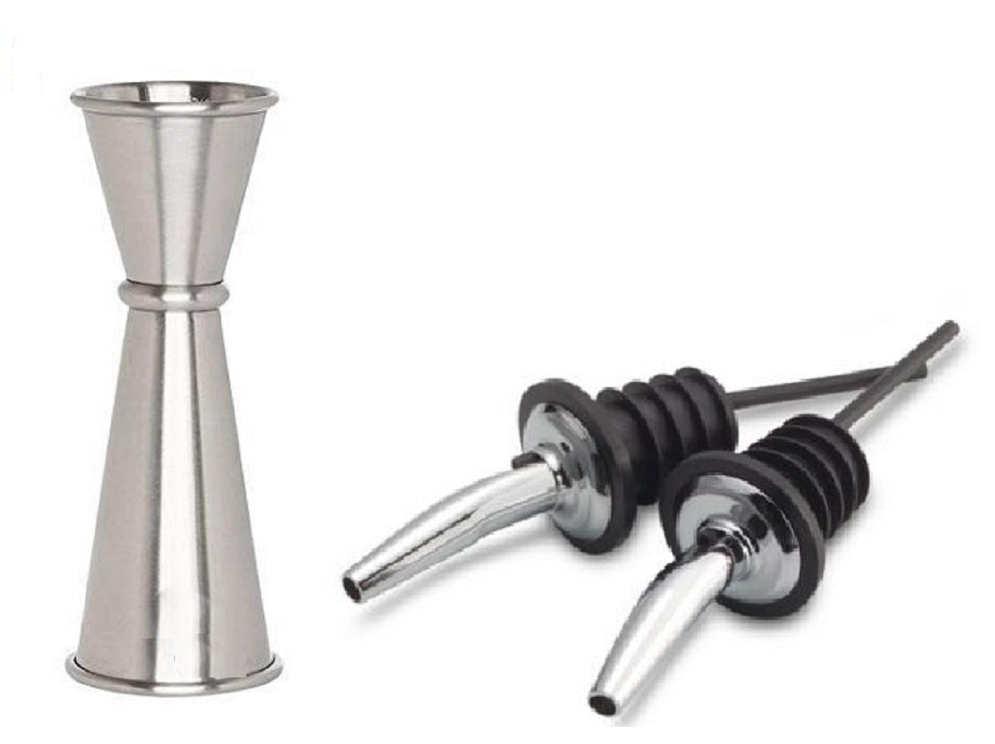 Dynore Stainless Steel Wine,Oil Pourer/Pour Spout, Classic Free Flow Bartender Bottle Pourer with Tapered Spout, Set of 2 Pcs