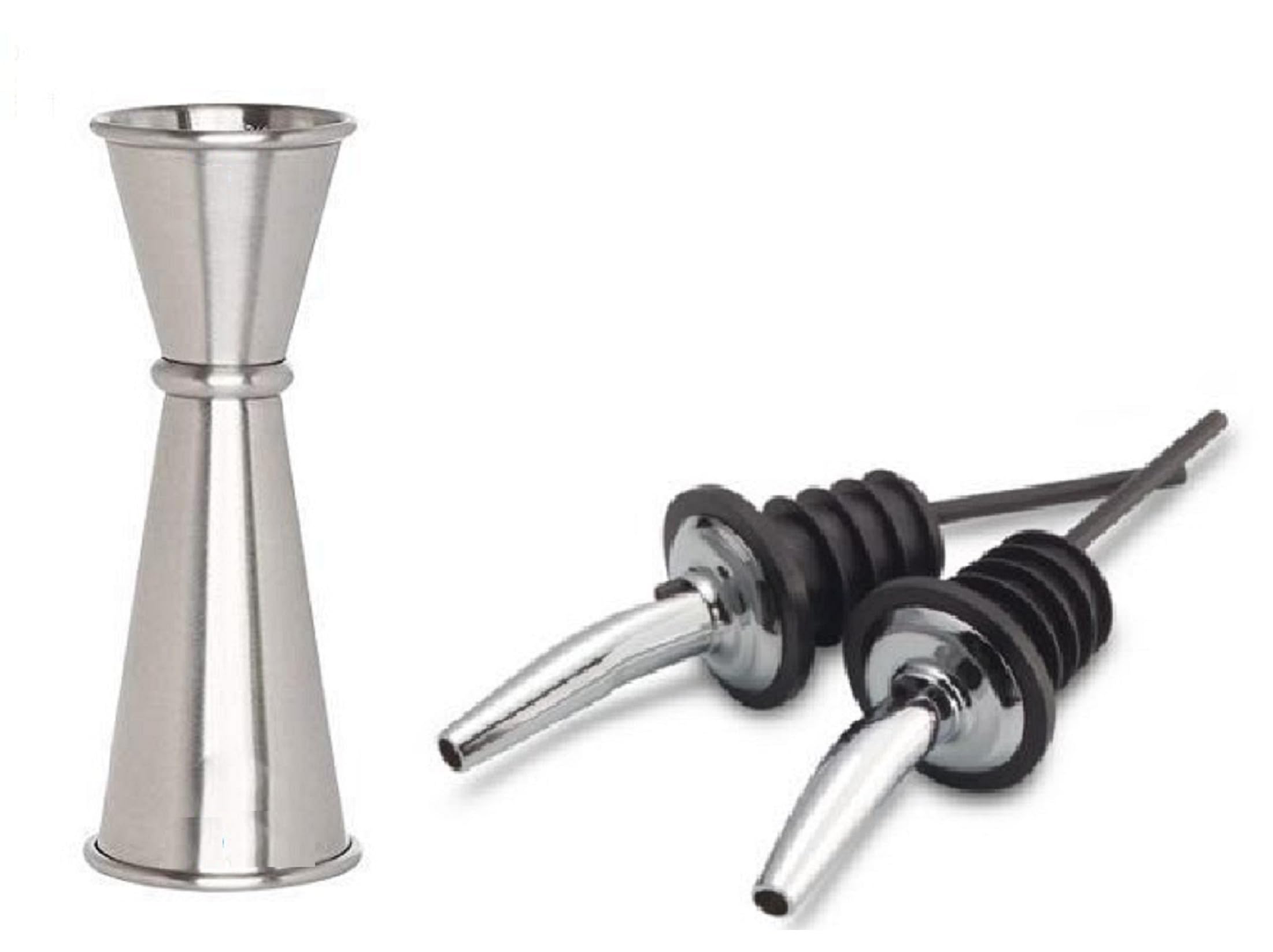 Dynore Stainless Steel Wine,Oil Pourer/Pour Spout, Classic Free Flow Bartender Bottle Pourer with Tapered Spout, Set of 2 Pcs