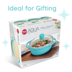 Hawkins 1.25 Litre Casserole, Aqua Baby Casserole with Glass Lid, Aqua Blue (UBC125G)