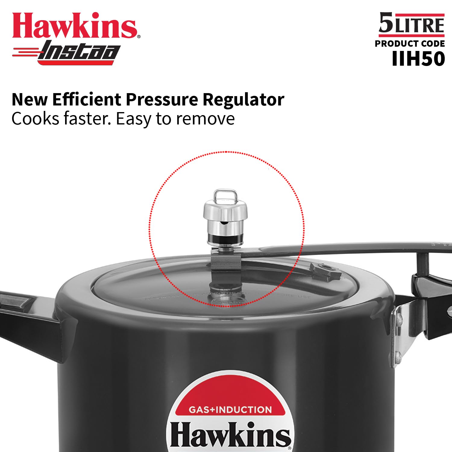 Hawkins 5 Litre Instaa Pressure Cooker, Induction Inner Lid Cooker, Tall Body Hard Anodised Cooker, Black (IIH50)