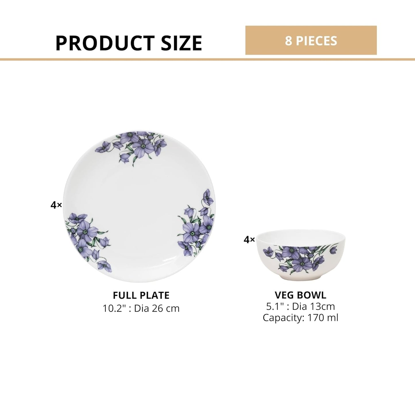 Clay Craft Fine Ceramic Eco Dinner Set, Enchanting Gold, for Family of 4, Dinner Set Ceramic, Crockery Set, Dining Set for Dinner, Crockery Set for Gift, Kitchen Set (ECO6, 8 Pieces)