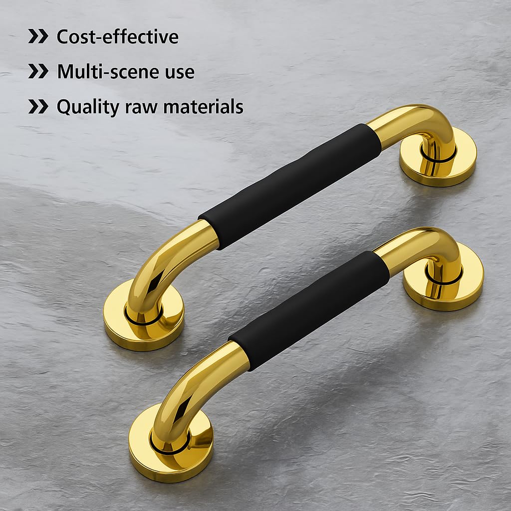 Plantex 304 Stainless Steel Grab Bar for Toilet with Grip/13 inch Anti-Slip Handle for Bathroom Support - Pack of 1 (PVD Gold & Black)-4