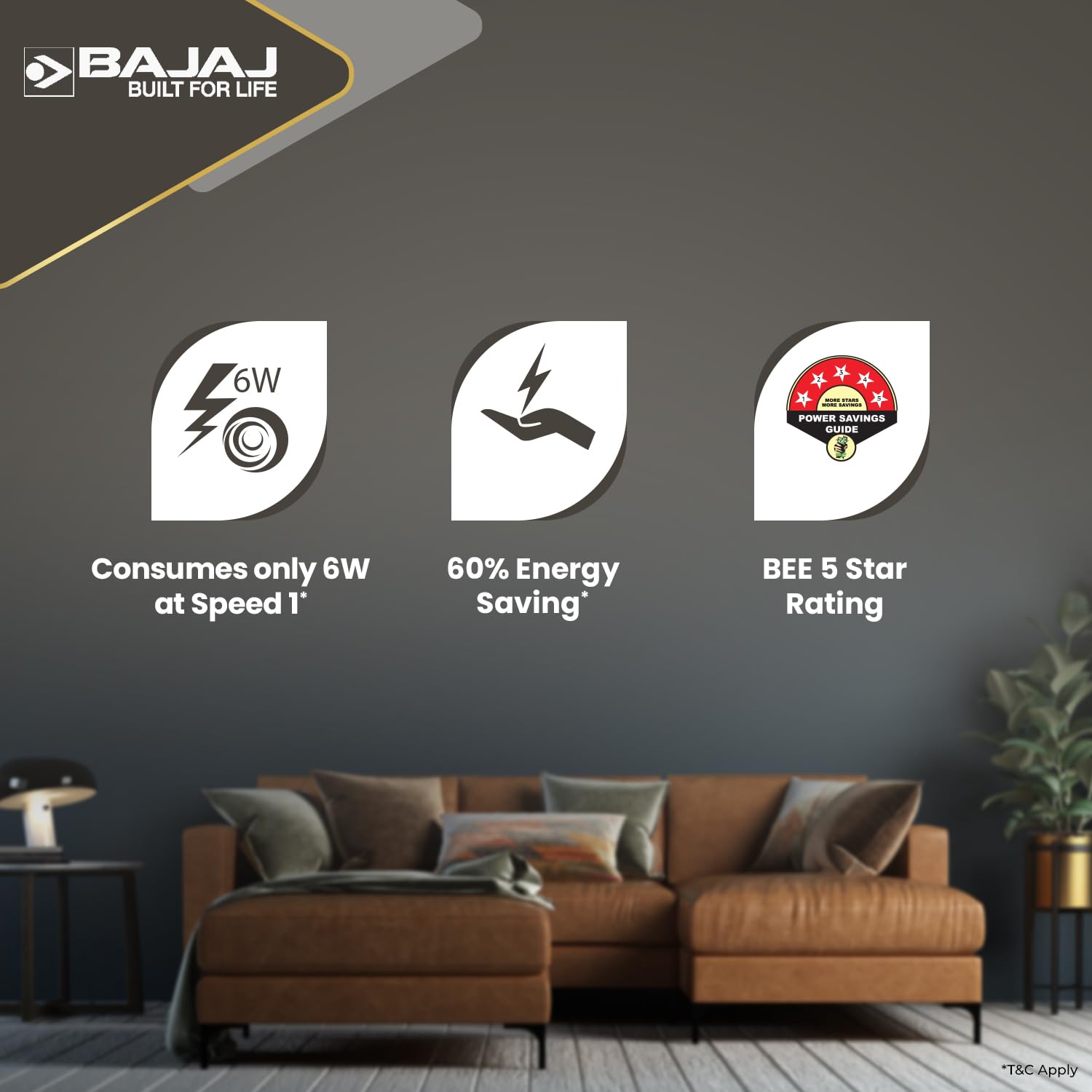Bajaj Energos 12DC5R 1200 mm Silent BLDC Ceiling Fan|5-StarRated Energy Efficient Ceiling Fans for Home|Remote Control|Upto 65% Energy Saving|High Speed|Silent Operation|2-Yr Warranty Ivory