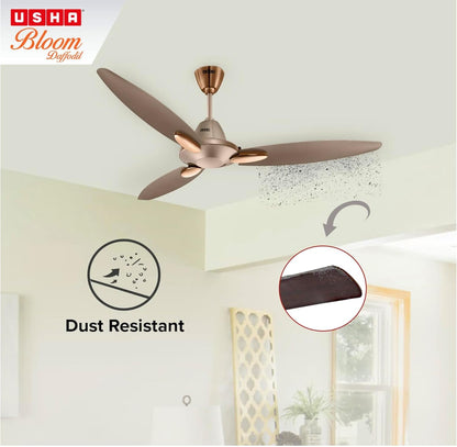 USHA Bloom Daffodil 1250mm|BEE Star Rated | Goodbye Dust Ceiling Fan | 2 Year Warranty | (Sparkle Golden and Brown) Pack of 1