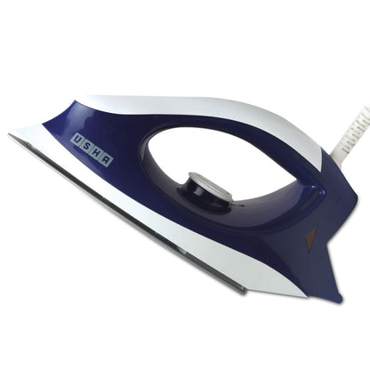 USHA 3702 1000 Watts Dry Iron with Shock Proof Plastic Body | Single Coat Grey Non Stick Soleplate for Longer Durability |Overheat Safety Shutoff | 360° Swivel Cord | 2 Years Warranty | Blue & White