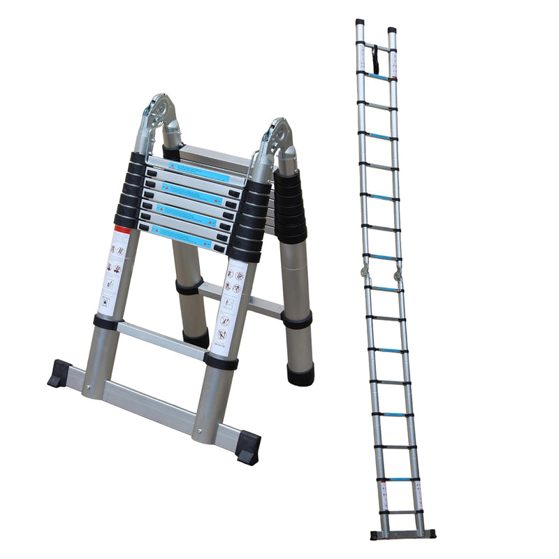 Bonkaso A-Shaped Telescopic Ladder 5 m (16.5 Ft), Premium Aluminum Alloy Folding Extension Ladder, EN131 Certified, 150kg Load Capacity, Anti-Slip Feet, Compact & Portable for Home and Outdoor Use