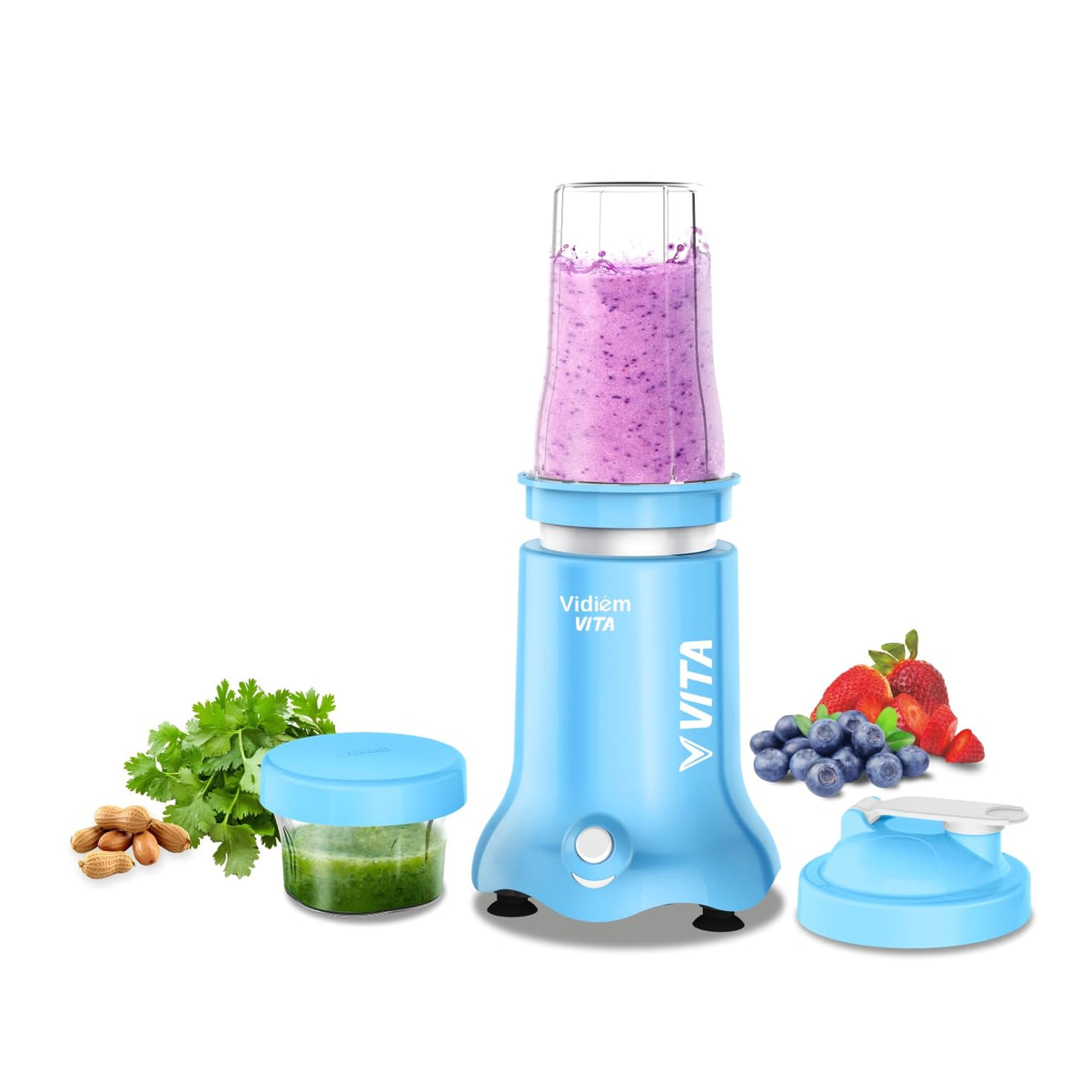 Vidiem VITA Sport 500 W Personal Blender/Mixer/Grinder/Smoothie Maker | 22000 RPM Aria CoolTec Motor | 3 Jars (600 ml SS