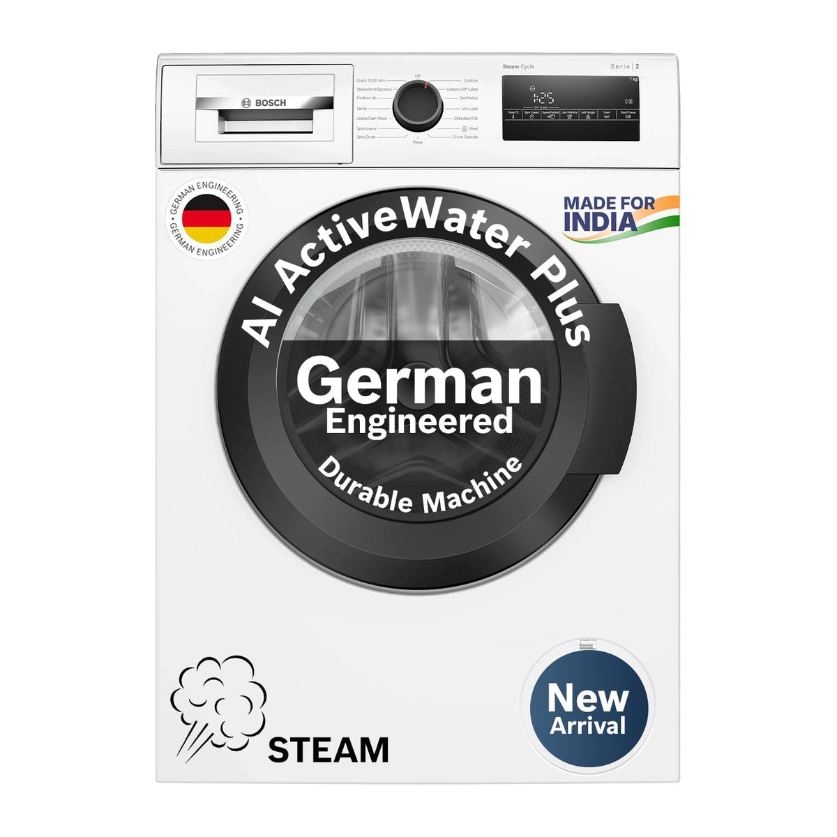 Bosch 8 kg 5 Star Fully-Automatic Front Loading Washing Machine (WAJ2846PIN, Titanium, AI active water plus, In-Built He