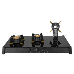 Faber Liftable Burners Freestanding Cooktop|Genius 753 Ai Bk|75Cm Width|Brass Burners|Manual Ignition|Abs Knobs|Pan Supp