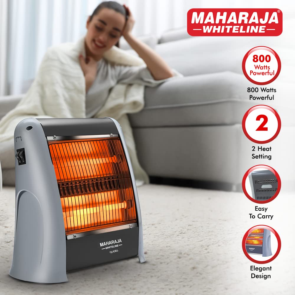Maharaja Whiteline Quato 800 Watts Quartz Heater | 2 Heat Setting | Easy to Carry | Shock Proof Body (Grey)