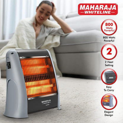Maharaja Whiteline Quato 800 Watts Quartz Heater | 2 Heat Setting | Easy to Carry | Shock Proof Body (Grey)