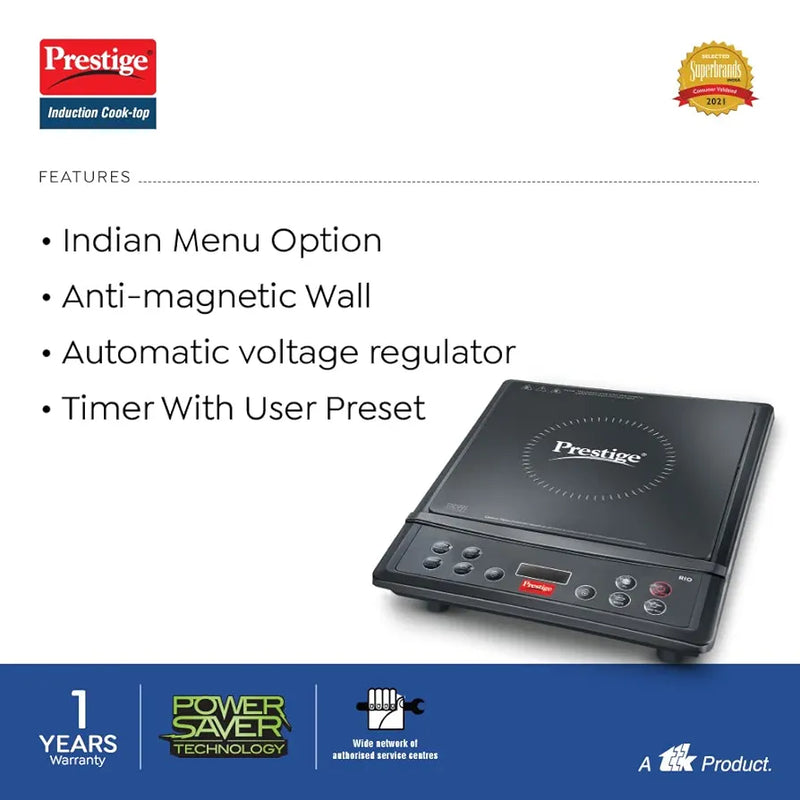 Prestige Rio ICT 1200W Ceramic Induction Cooktop with Indian Menu Options 