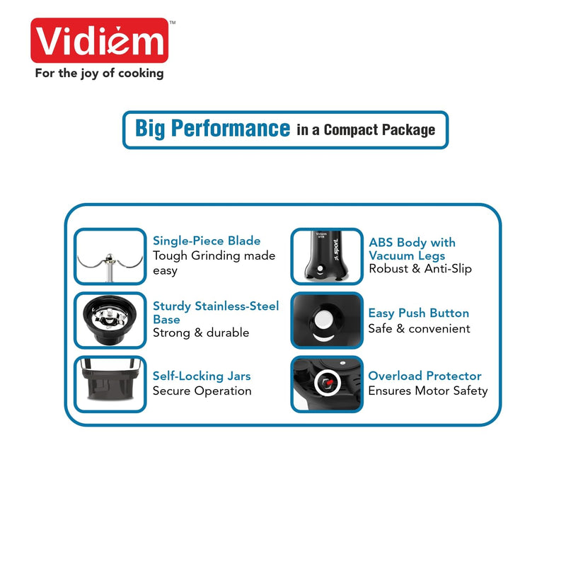 Vidiem Vita Spice 500 W Personal Blender/Mixer/Grinder/Smoothie Maker | 22000 RPM Aria CoolTec Motor | 3 Jars (500 ml + 