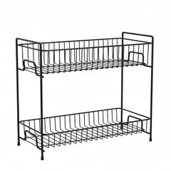 Plantex Kitchen Organizer Rack/Spice/Masala Rack Stand for Oil Bottles, Containers & Spices, Table Top/2 Tier Bathroom Storage Shelf Organizer-(Black, Metal)-1