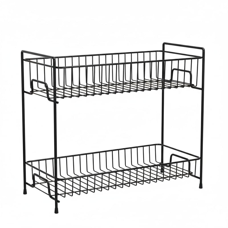 Plantex Kitchen Organizer Rack/Spice/Masala Rack Stand for Oil Bottles, Containers & Spices, Table Top/2 Tier Bathroom Storage Shelf Organizer-(Black, Metal)-1