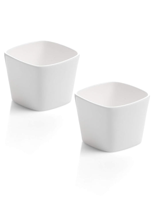Clay Craft Basics White Ceramic Square Shaped Bowls/Katori for Chatni, sauces,dips, ketchups(Pack of 4)