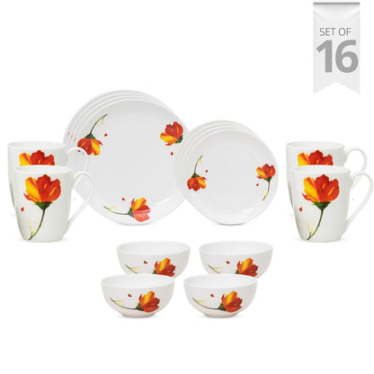 Clay Craft Fine Ceramic Eco Dinner Set, Enchanting Gold, for Family of 4, Dinner Set Ceramic, Crockery Set, Dining Set for Dinner, Crockery Set for Gift, Kitchen Set (ECO3, 16 Pieces)