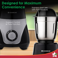 Wonderchef Vista Mixer Grinder | 4 Multi-purpose Jars | 750W | Sharp Stainless-steel Blades | For Masalas, Chutneys, Fresh Fruit Juices | 3-Speed Control | Advanced Safety Features | 2-Year Warranty