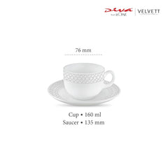 La Opala Diva, Velvett Collection Opal Glass Crockery | Cup & Saucer, Set of 12 | Pearl White, 160 ml | for Tea & Coffee | Microwave Safe | 100% Vegetarian | Extra Strong | Super Light | Super White